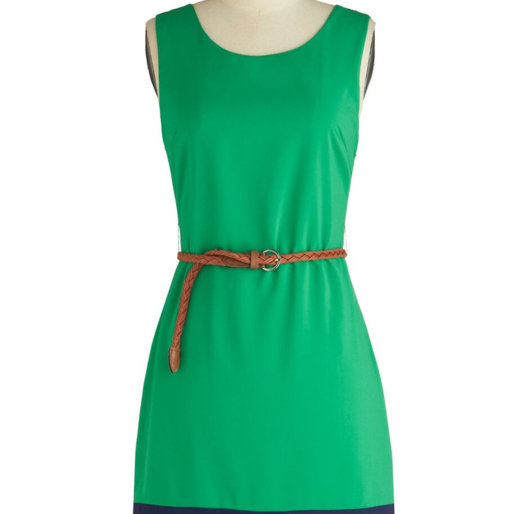 Modcloth 'Are You Viridian or Out?' Green Blue Back Cutout Dress w/Belt Small